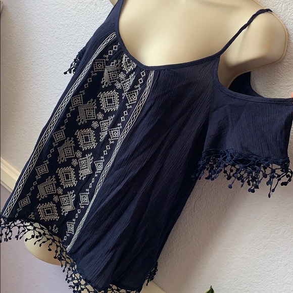 Navy Cold Shoulder Top - Picture 2 of 3